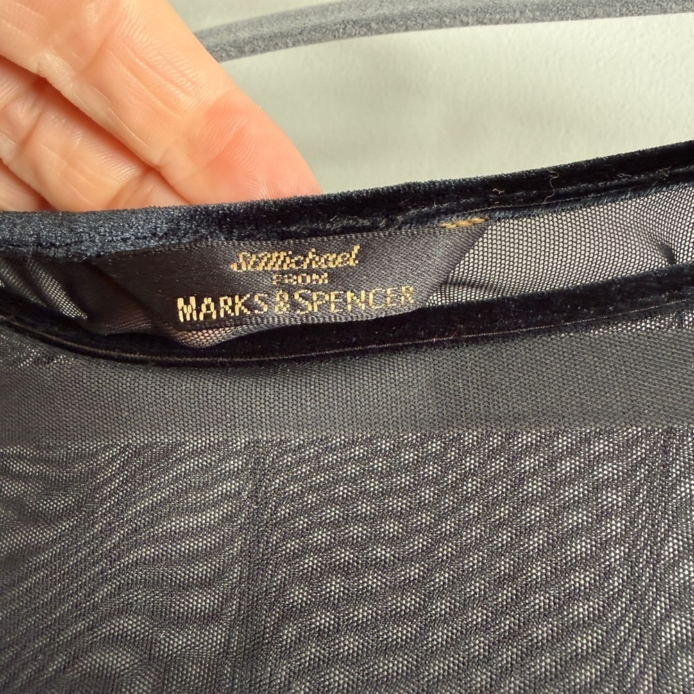 Marks & Spencer Black Velvet Mesh Sleeve Midi Dress - Picture 2 of 4
